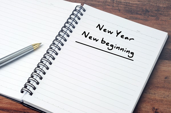 New Year, New beginning on a notepad, vintage style.